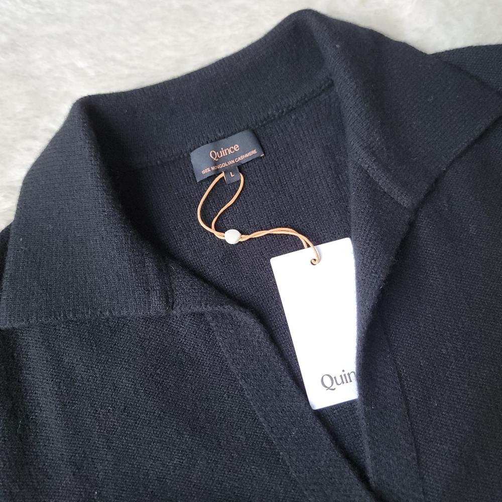 NWT Quince 100% Cashmere Collared Cardigan, Heather Black, L - Picture 2 of 10